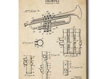 Trumpet Blueprint Patent Parchment  Canvas Wall Art Online now