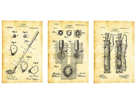 Golf 3-Piece Set Vintage Patent Blueprint  Giclee Canvas Wall Art (Set of 3) Sale