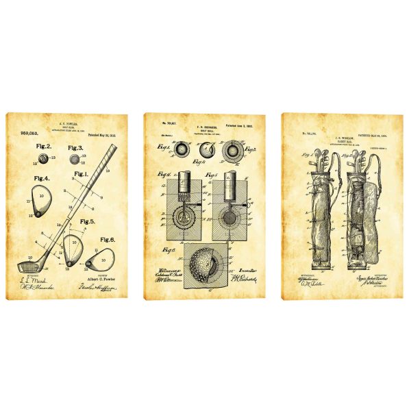 Golf 3-Piece Set Vintage Patent Blueprint  Giclee Canvas Wall Art (Set of 3) Sale