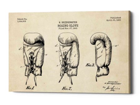 Boxing Glove, 1925 Blueprint Parchment Patent  Canvas Wall Art on Sale