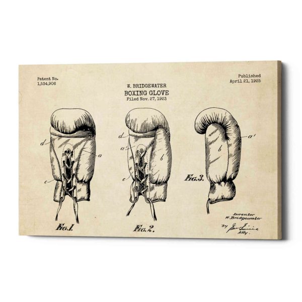 Boxing Glove, 1925 Blueprint Parchment Patent  Canvas Wall Art on Sale