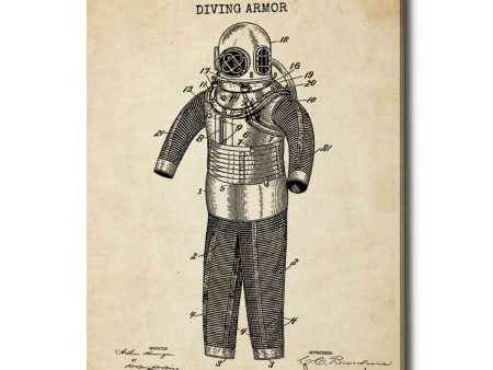 Diving Armor Blueprint Parchment Patent  Canvas Wall Art For Sale