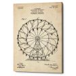 Ferris Wheel, 1920 Blueprint Parchment Patent  Canvas Wall Art Hot on Sale