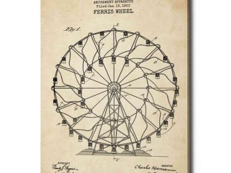 Ferris Wheel, 1920 Blueprint Parchment Patent  Canvas Wall Art Hot on Sale