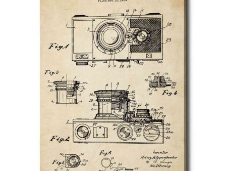 Camera, 1936 Blueprint Patent Parchment  Canvas Wall Art on Sale