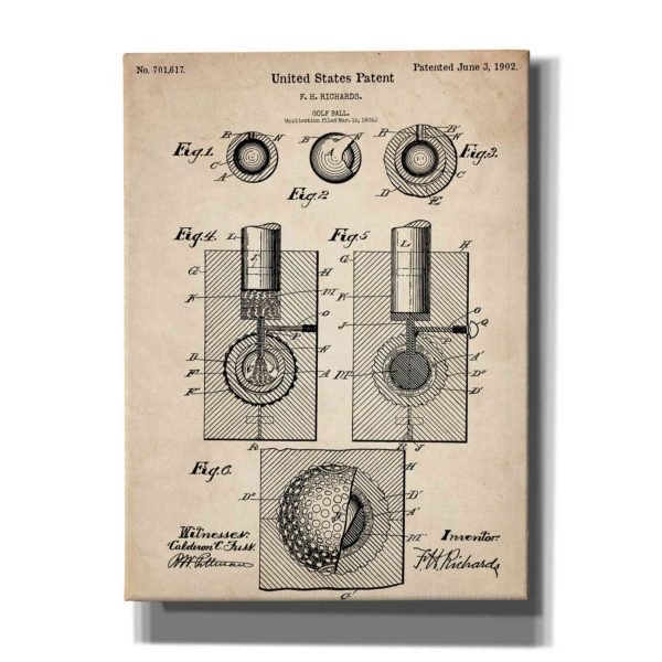 Golf Ball Vintage Patent Blueprint  Canvas Wall Art For Sale