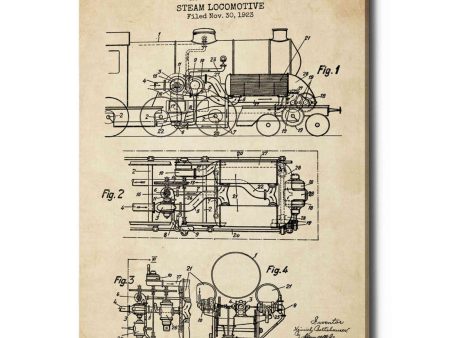 Steam Locomotive Blueprint Parchment Patent  Canvas Wall Art Online