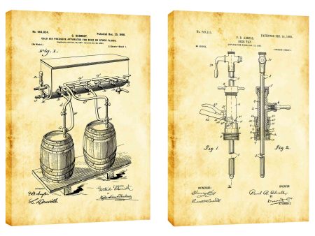 For The Love of Beer Diptych Vintage Patent Blueprint  Giclee Canvas Wall Art (Set of 2) For Sale