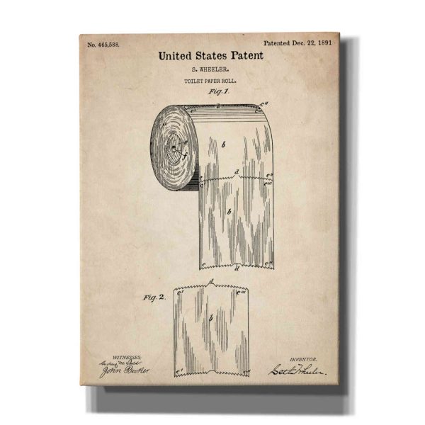 Toilet Paper Roll Vintage Patent  Canvas Wall Art For Discount