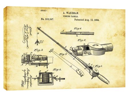 Fishing Tackle Vintage Patent Blueprint  Giclee Canvas Wall Art on Sale