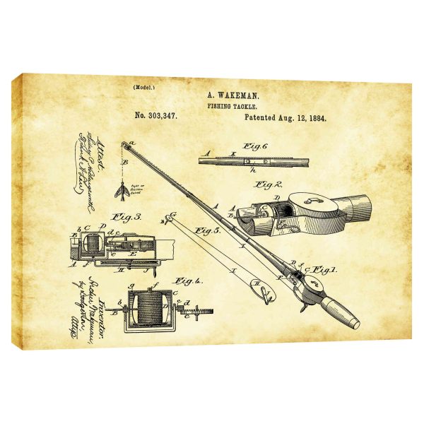 Fishing Tackle Vintage Patent Blueprint  Giclee Canvas Wall Art on Sale