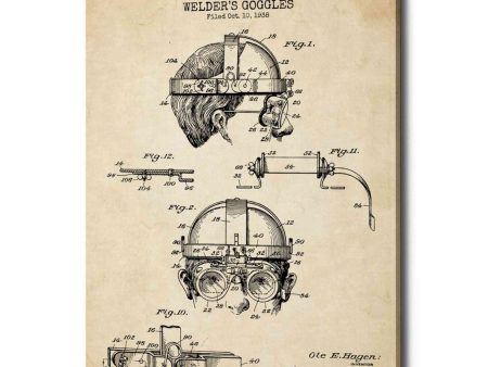 Welding Goggles Blueprint Patent Parchment  Canvas Wall Art For Sale