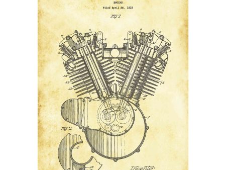 Harley Engine Vintage Patent Blueprint  Giclee Canvas Wall Art For Sale