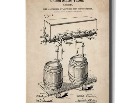 Beer Barrel Vintage Patent Blueprint  Canvas Wall Art Online Hot Sale